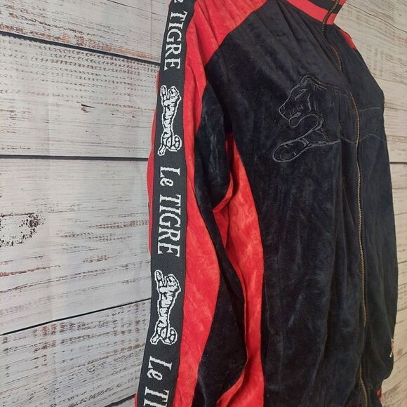 Le Tigre Mens L Black & Red Velour Embroidered Jacket - Picture 5 of 14